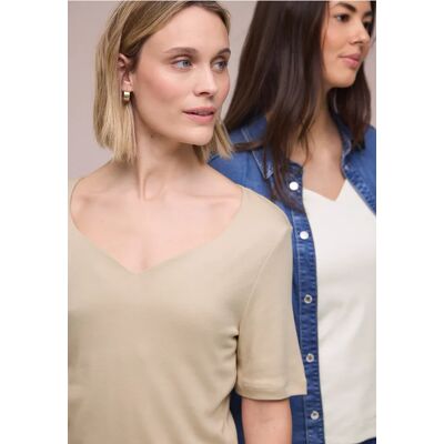 Street One T-Shirts mit Herzausschnitt im 2er-Pack - Beige Weiß - Damen Street One T-Shirts mit Herzausschnitt im 2er-Pack - Beige Weiß - Damen