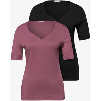 Street One T-Shirts mit Herzausschnitt im 2er-Pack - Pink Schwarz - Damen Street One T-Shirts mit Herzausschnitt im 2er-Pack - Pink Schwarz - Damen