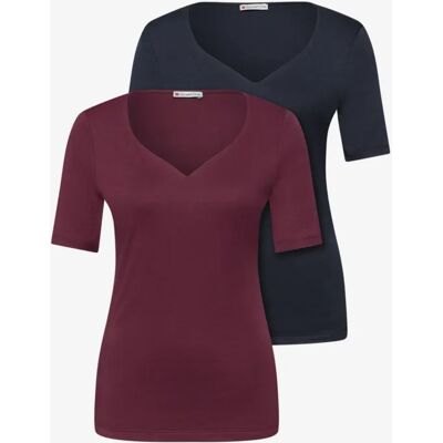 Street One T-Shirts mit Herzausschnitt im 2er-Pack - Blau Rot - Damen Street One T-Shirts mit Herzausschnitt im 2er-Pack - Blau Rot - Damen
