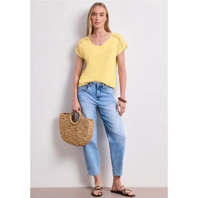 Street One Shirt mit V-Neck und Crochet-Details - Gelb - Damen Street One Shirt mit V-Neck und Crochet-Details - Gelb - Damen