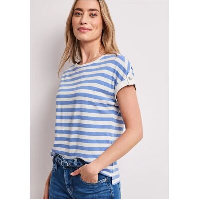 Street One T-Shirt mit Rundhals und Knopfdetail - Blau - Damen Street One T-Shirt mit Rundhals und Knopfdetail - Blau - Damen