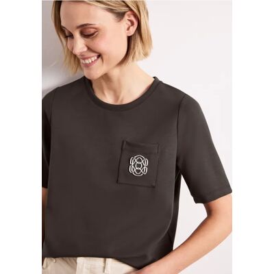 Street One Silk-Look T-Shirt mit Deko-Detail - Braun - Damen Street One Silk-Look T-Shirt mit Deko-Detail - Braun - Damen