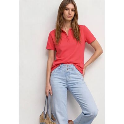 Street One Kurzarm Poloshirt in Rippstruktur - Rot - Damen Street One Kurzarm Poloshirt in Rippstruktur - Rot - Damen