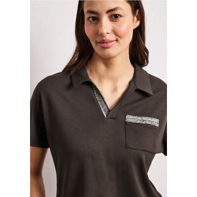 Street One Kurzarm Poloshirt mit Glitzer - Braun - Damen Street One Kurzarm Poloshirt mit Glitzer - Braun - Damen