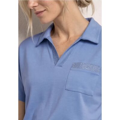 Street One Kurzarm Poloshirt mit Glitzer - Blau - Damen Street One Kurzarm Poloshirt mit Glitzer - Blau - Damen