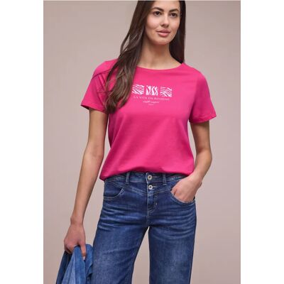 Street One Basic T-Shirt mit Rundhals und Print - Pink - Damen Street One Basic T-Shirt mit Rundhals und Print - Pink - Damen