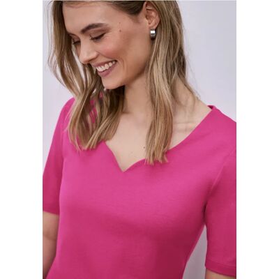 Street One Kurzarm Shirt mit Herzausschnitt - Pink - Damen Street One Kurzarm Shirt mit Herzausschnitt - Pink - Damen
