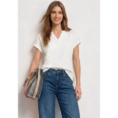 Street One T-Shirt mit Split Neck und Knopfdetails - Weiß - Damen Street One T-Shirt mit Split Neck und Knopfdetails - Weiß - Damen