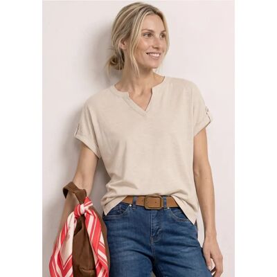 Street One T-Shirt mit Split Neck und Knopfdetails - Beige - Damen Street One T-Shirt mit Split Neck und Knopfdetails - Beige - Damen
