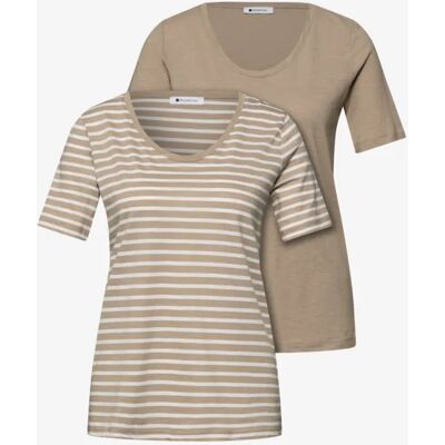 Street One T-Shirts mit rounded V-Neck im 2er-Pack - Beige - Damen Street One T-Shirts mit rounded V-Neck im 2er-Pack - Beige - Damen