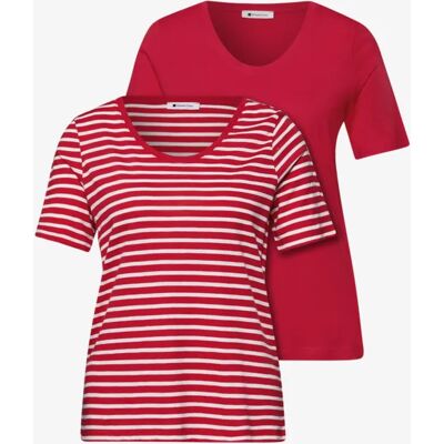 Street One T-Shirts mit rounded V-Neck im 2er-Pack - Rot - Damen Street One T-Shirts mit rounded V-Neck im 2er-Pack - Rot - Damen