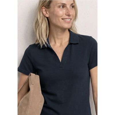 Street One Kurzarm Poloshirt mit Split Neck - Blau - Damen Street One Kurzarm Poloshirt mit Split Neck - Blau - Damen