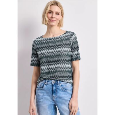 Street One T-Shirt mit Boatneck und Zick-Zack-Print - Grün - Damen Street One T-Shirt mit Boatneck und Zick-Zack-Print - Grün - Damen