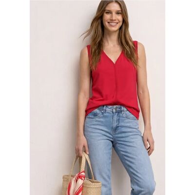 Street One Top mit V-Neck und Crochet-Tape - Rot - Damen Street One Top mit V-Neck und Crochet-Tape - Rot - Damen