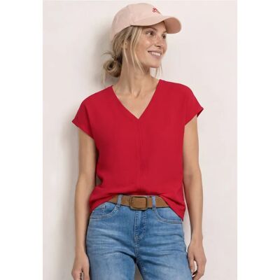 Street One T-Shirt mit Strukturmix und Tape - Rot - Damen Street One T-Shirt mit Strukturmix und Tape - Rot - Damen
