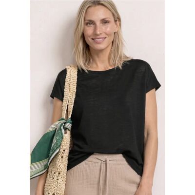 Street One T-Shirt mit Boat Neck und Smok-Detail - Schwarz - Damen Street One T-Shirt mit Boat Neck und Smok-Detail - Schwarz - Damen