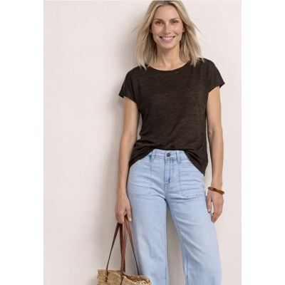 Street One T-Shirt mit Boat Neck und Smok-Detail - Braun - Damen Street One T-Shirt mit Boat Neck und Smok-Detail - Braun - Damen