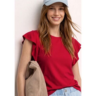 Street One Shirt mit Rundhals und Volantärmeln - Rot - Damen Street One Shirt mit Rundhals und Volantärmeln - Rot - Damen