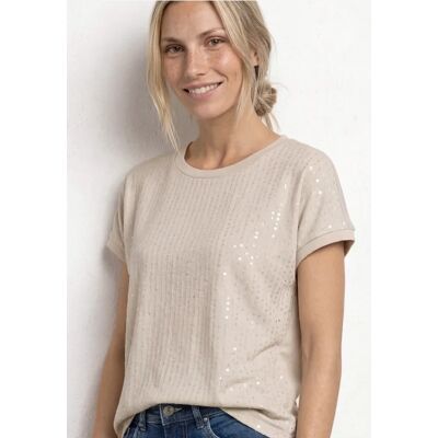 Street One T-Shirt mit Rundhals und Pailletten - Beige - Damen Street One T-Shirt mit Rundhals und Pailletten - Beige - Damen