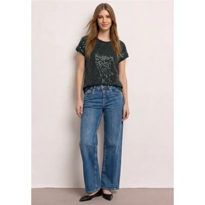 Street One T-Shirt mit Rundhals und Pailletten - Grün - Damen Street One T-Shirt mit Rundhals und Pailletten - Grün - Damen
