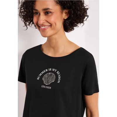 Street One T-Shirt mit Rundhals und Muschelprint - Schwarz - Damen Street One T-Shirt mit Rundhals und Muschelprint - Schwarz - Damen