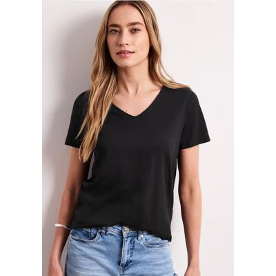 Street One Basic T-Shirt mit V-Neck in Unifarbe - Schwarz - Damen Street One Basic T-Shirt mit V-Neck in Unifarbe - Schwarz - Damen