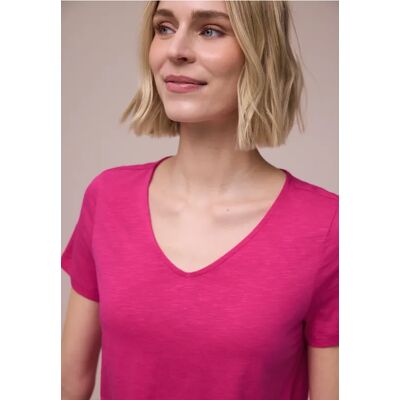 Street One Basic T-Shirt mit V-Neck in Unifarbe - Pink - Damen Street One Basic T-Shirt mit V-Neck in Unifarbe - Pink - Damen