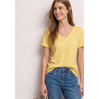 Street One Basic T-Shirt mit V-Neck in Unifarbe - Gelb - Damen Street One Basic T-Shirt mit V-Neck in Unifarbe - Gelb - Damen