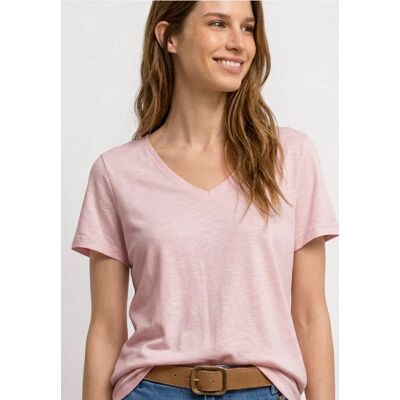 Street One Basic T-Shirt mit V-Neck in Unifarbe - Rosa - Damen Street One Basic T-Shirt mit V-Neck in Unifarbe - Rosa - Damen