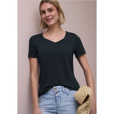 Street One Basic T-Shirt mit V-Neck in Unifarbe - Grün - Damen Street One Basic T-Shirt mit V-Neck in Unifarbe - Grün - Damen
