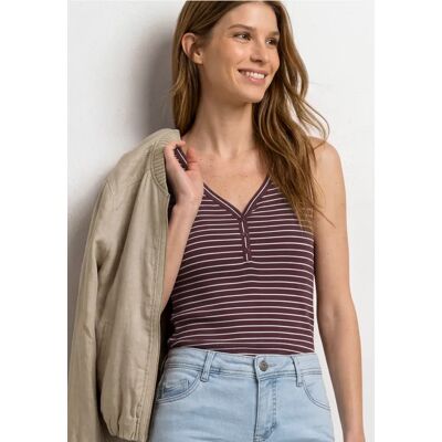 Street One Top mit V-Neck und Streifen - Rot - Damen Street One Top mit V-Neck und Streifen - Rot - Damen