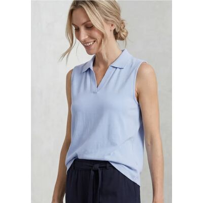 Street One Top in Rippstruktur mit Polokragen - Blau - Damen Street One Top in Rippstruktur mit Polokragen - Blau - Damen