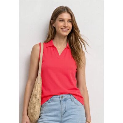 Street One Top in Rippstruktur mit Polokragen - Rot - Damen Street One Top in Rippstruktur mit Polokragen - Rot - Damen