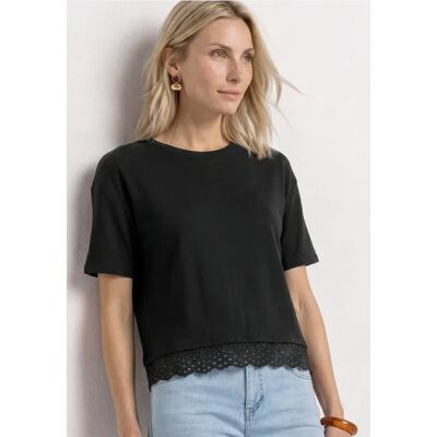 Street One T-Shirt mit Rundhals und Spitze - Schwarz - Damen Street One T-Shirt mit Rundhals und Spitze - Schwarz - Damen