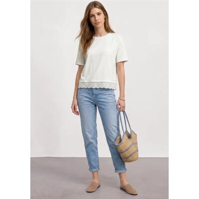 Street One T-Shirt mit Rundhals und Spitze - Weiß - Damen Street One T-Shirt mit Rundhals und Spitze - Weiß - Damen