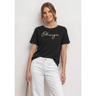 Street One T-Shirt mit Rundhals und Wording Artwork - Schwarz - Damen Street One T-Shirt mit Rundhals und Wording Artwork - Schwarz - Damen