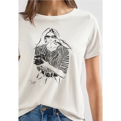 Street One T-Shirt mit Rundhals und Frontprint - Weiß - Damen Street One T-Shirt mit Rundhals und Frontprint - Weiß - Damen