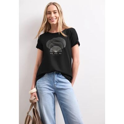 Street One T-Shirt mit Rundhals und Foliendetails - Schwarz - Damen Street One T-Shirt mit Rundhals und Foliendetails - Schwarz - Damen
