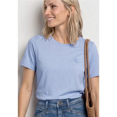 Street One T-Shirt mit Rundhals und Embroidery Detail - Blau - Damen Street One T-Shirt mit Rundhals und Embroidery Detail - Blau - Damen