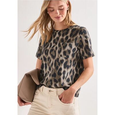 Street One T-Shirt mit Rundhals und Brusttasche im Leo-Look - Beige - Damen Street One T-Shirt mit Rundhals und Brusttasche im Leo-Look - Beige - Damen