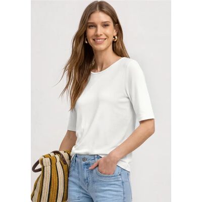 Street One Basic T-Shirt mit Rundhals in Unifarbe - Weiß - Damen Street One Basic T-Shirt mit Rundhals in Unifarbe - Weiß - Damen