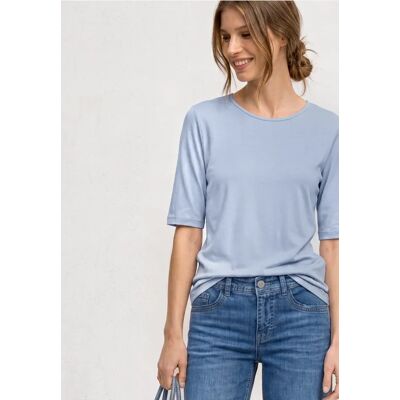 Street One Basic T-Shirt mit Rundhals in Unifarbe - Blau - Damen Street One Basic T-Shirt mit Rundhals in Unifarbe - Blau - Damen