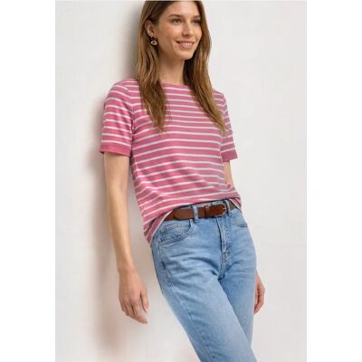 Street One T-Shirt mit Boat Neck und Streifen - Pink - Damen Street One T-Shirt mit Boat Neck und Streifen - Pink - Damen