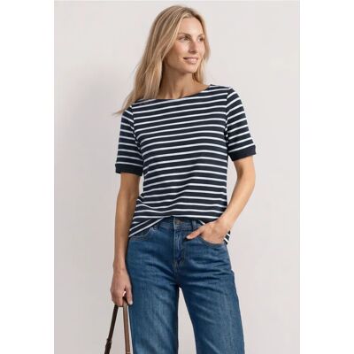 Street One T-Shirt mit Boat Neck und Streifen - Blau - Damen Street One T-Shirt mit Boat Neck und Streifen - Blau - Damen