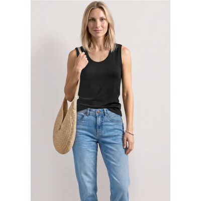Street One Top mit Rounded V-Neck und Knopfdetail - Schwarz - Damen Street One Top mit Rounded V-Neck und Knopfdetail - Schwarz - Damen