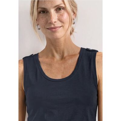 Street One Top mit Rounded V-Neck und Knopfdetail - Blau - Damen Street One Top mit Rounded V-Neck und Knopfdetail - Blau - Damen
