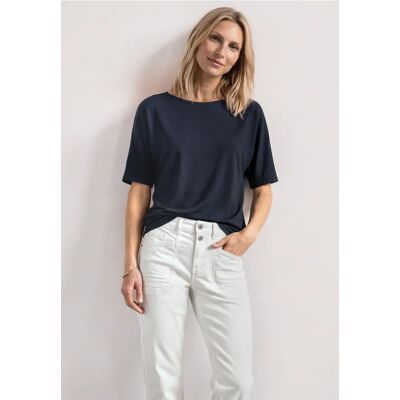 Street One Basic Shirt mit Boat Neck und Elastikbund - Blau - Damen Street One Basic Shirt mit Boat Neck und Elastikbund - Blau - Damen