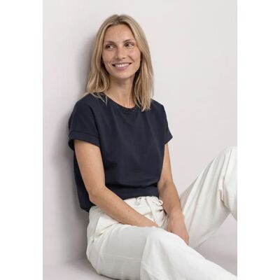 Street One T-Shirt im Silk-Look mit Rundhals - Blau - Damen Street One T-Shirt im Silk-Look mit Rundhals - Blau - Damen