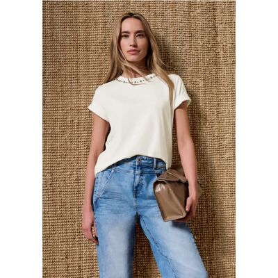 Street One T-Shirt mit Rundhals und dekorativen Details - Weiß - Damen Street One T-Shirt mit Rundhals und dekorativen Details - Weiß - Damen