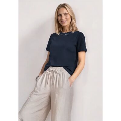 Street One T-Shirt mit Rundhals und dekorativen Details - Blau - Damen Street One T-Shirt mit Rundhals und dekorativen Details - Blau - Damen